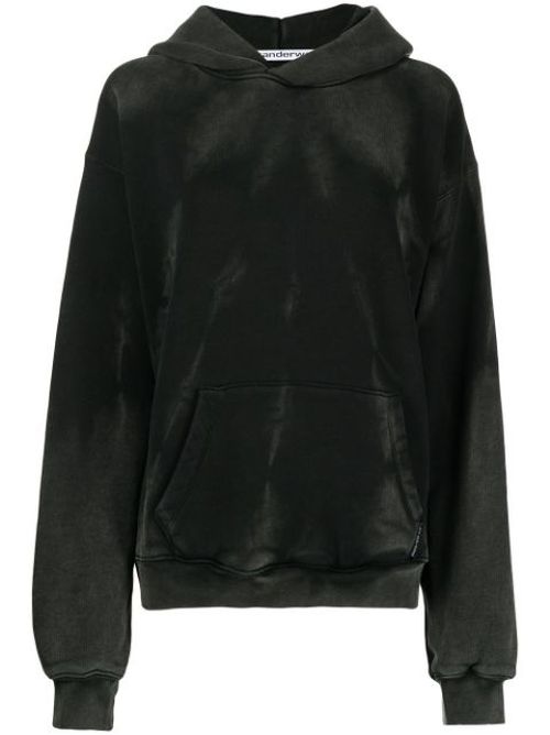 Long-sleeved acid washed hoodie