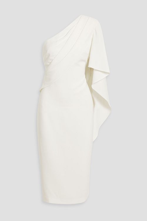 Badgley Mischka - One-sleeve draped crepe midi dress - White - US 10