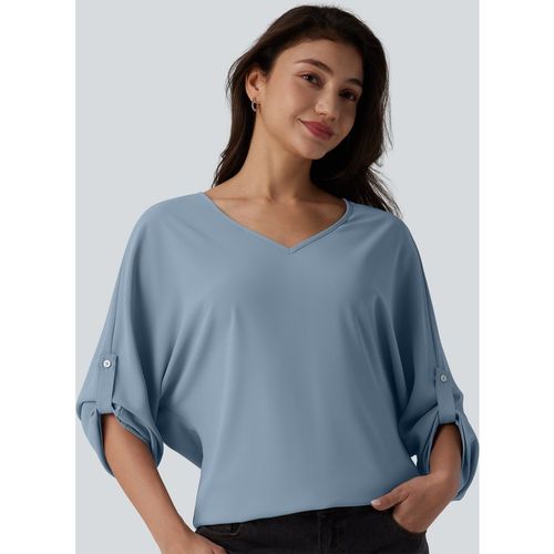 Halara Wrinkle-resistant V Neck Long Sleeve Work Blouse - Mountain Spring