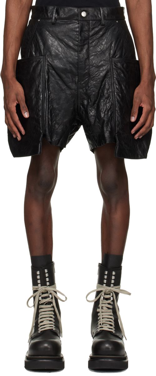 Black Temple Stefan Leather Cargo Shorts
