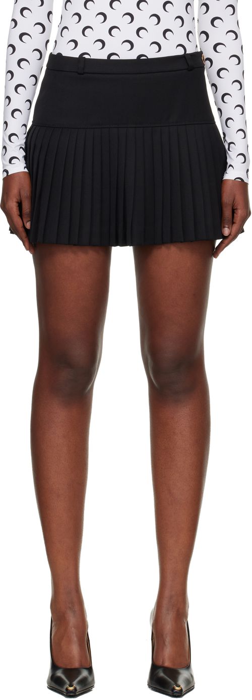 Black Virgin Wool Stretch Twill Miniskirt