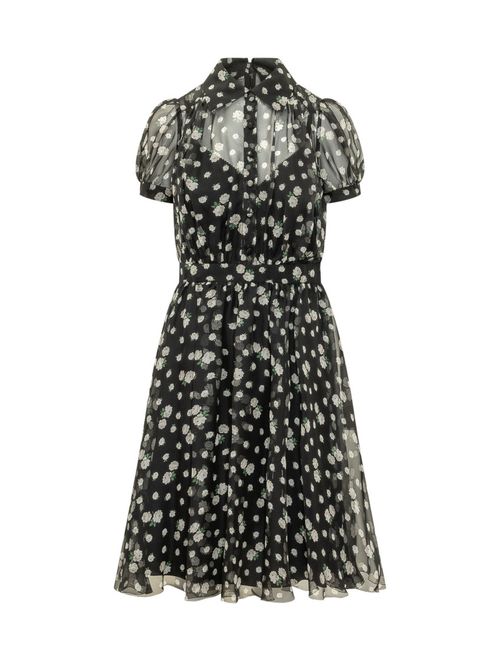 Black Floral Shirt Collar Midi Dress