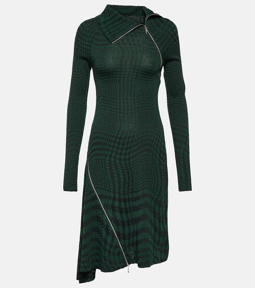 Check wool-blend midi dress