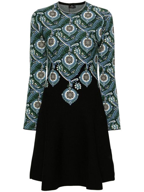 Jacquard-pattern knitted dress - Green