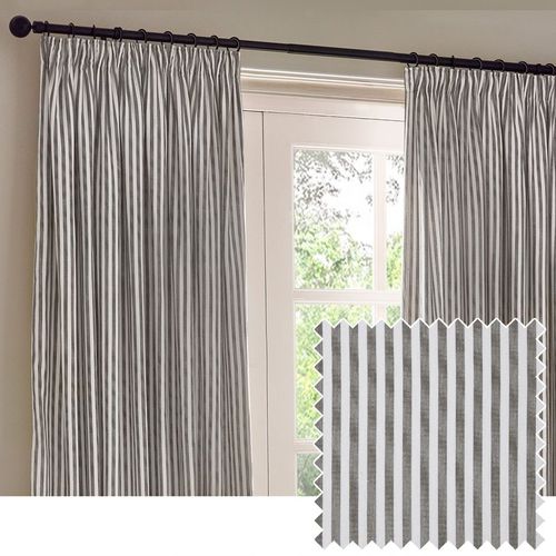 Hebden Striped 100% Cotton Pencil Pleat Curtain Pair