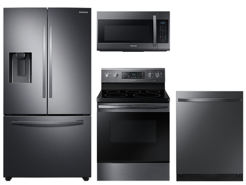 Large capacity 3-door refrigerator & electric range package in Black stainless(BNDL-1646991126600)