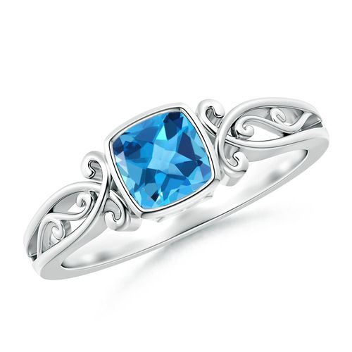 Angara 0.7 Carat Vintage Style Cushion Swiss Blue Topaz Solitaire Ring in Platinum
