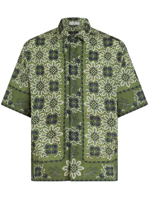 Floral-print cotton shirt - Green