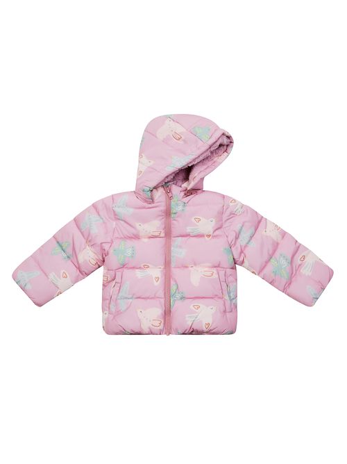 Mini Quilted Puffer Jacket with Colorful Bird Print