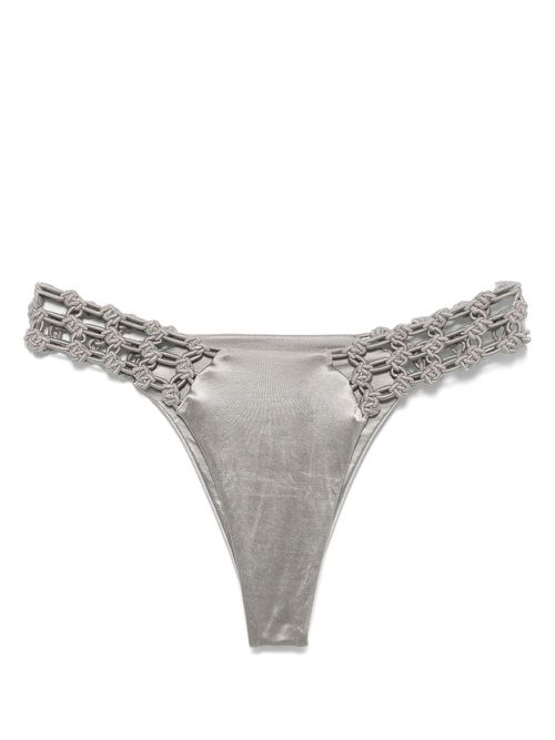 Floral-macrame bikini bottoms - Grey
