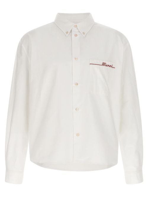 Button-Down Collar with Embroidered Pocket Shirt — White