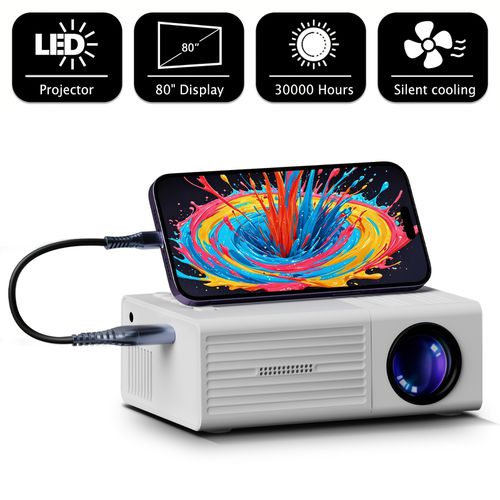 TEMU Portable Projector, Supports 1080p, Usb Connection, Remote Control, Compatible With Smartphones, Tablets, Laptops, Tv Sticks & Usb Drives, , Lcd