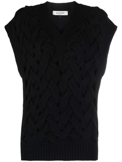 Open-Knit Wool-Blend Vest — Black