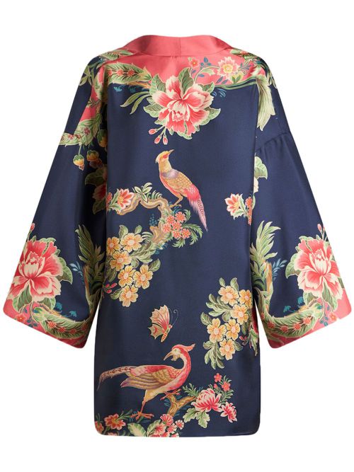 Floral-print twill silk dress - Blue