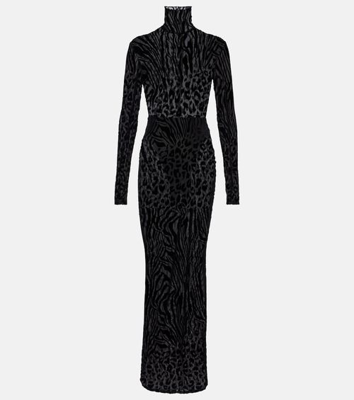 Sheer animal-print devoré maxi dress