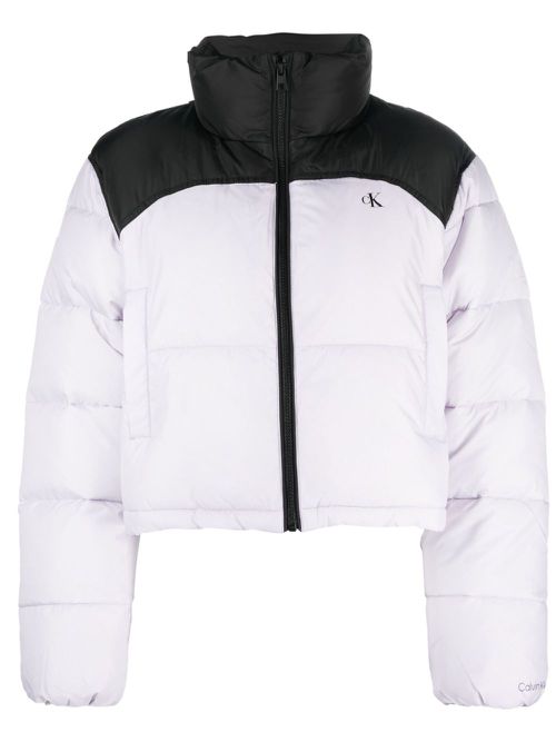 Colour-block high-neck puffer jacket - Purple