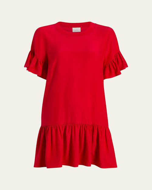 Leilah Ruffle Silk T-Shirt Dress