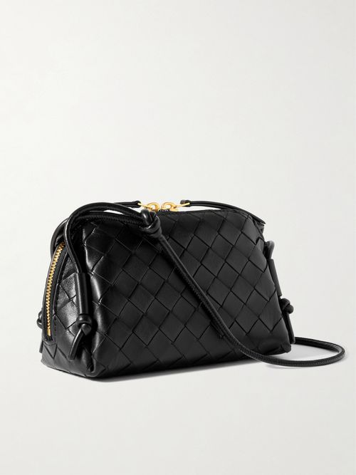 Concert Pouch Intrecciato Leather Shoulder Bag - Black