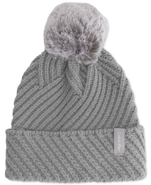Calvin Klein | Chunky Rib Knit Pom Beanie - Heathered Mid 