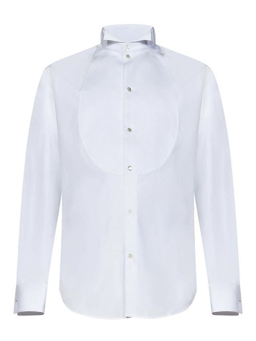 White Cotton Poplin Tuxedo Shirt