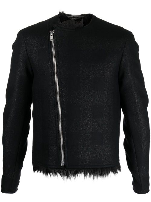 Checked metallic-effect biker jacket - Black