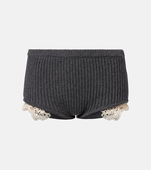 Crochet-trimmed cashmere shorts