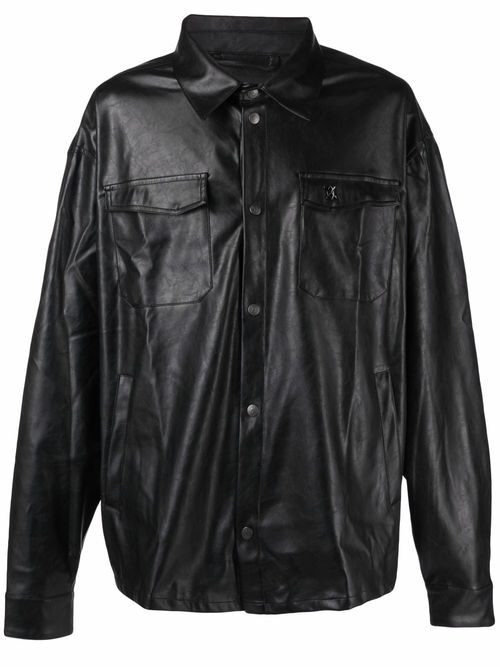 Long-sleeved faux-leather shirt - Black