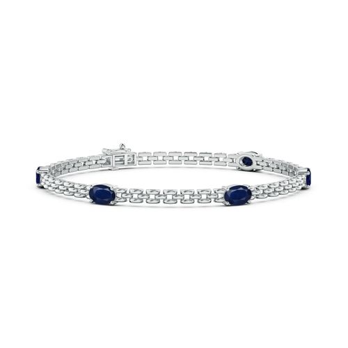 Angara 3.0 Carats Five Stone Oval Sapphire Station Link Bracelet in 14K White Gold