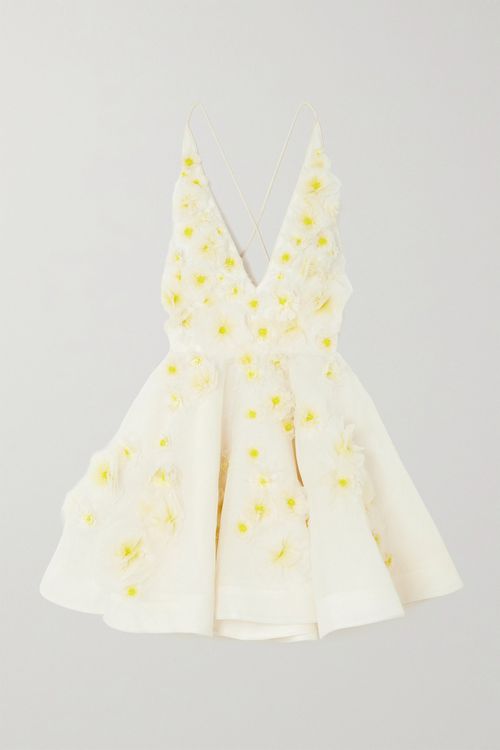 Daisy Embellished Linen And Silk-blend Mini Dress - Ivory