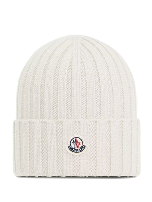Women's Rib Knit Logo Patch Beanie, Gauge 5, 100% Virgin Wool