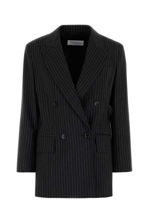 Pinstriped Virgin Wool Blazer — Black