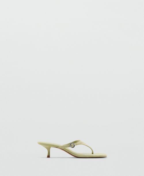 Women's Kitten-Heel Leather Sandals - Pastel Green