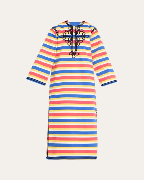 Embroidered Striped Cotton Maxi Dress