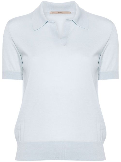 Polo-collar merino-wool T-shirt - Blue
