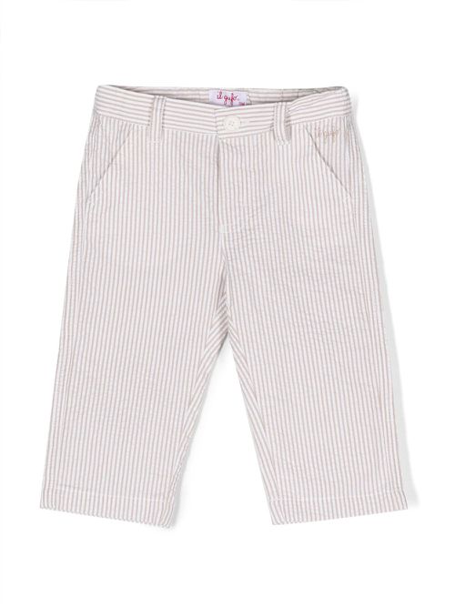 Striped embroidered-logo trousers - White