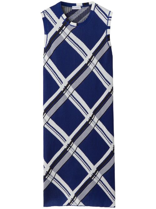 Check-print silk dress - Blue