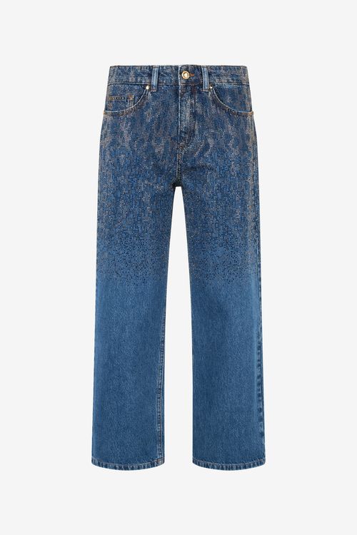 Denim Culotte Jeans With Rhinestones