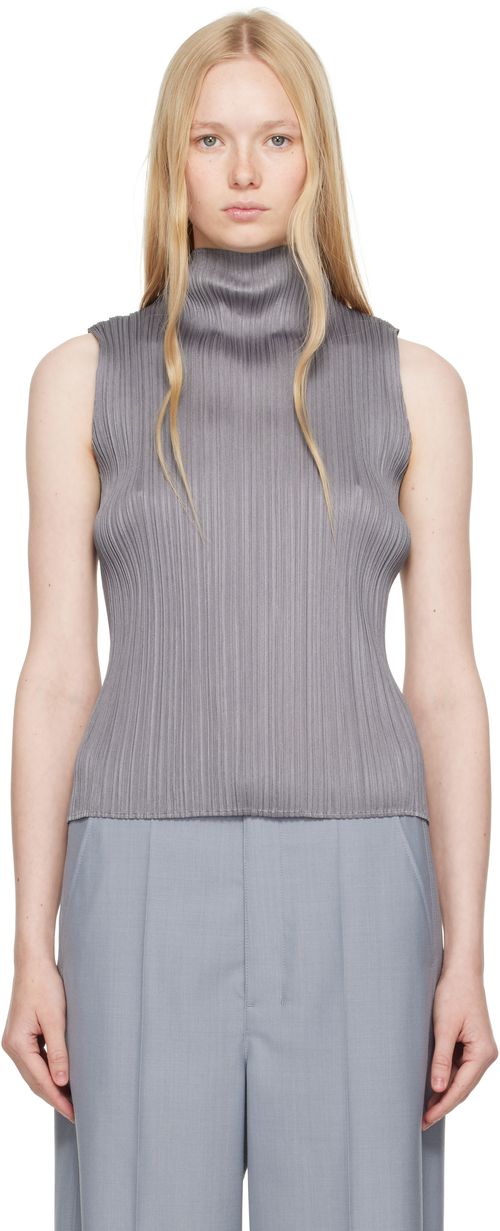 Gray Ramie Pleats Top