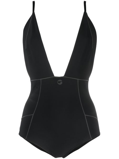 Logo-print V-neck bodysuit - Black