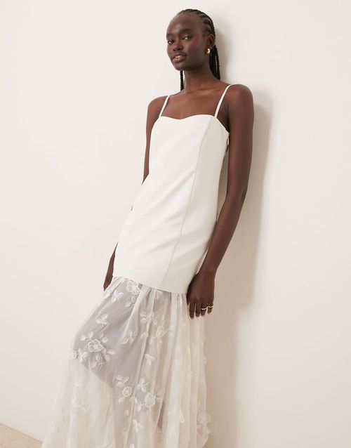 Abercrombie & Fitch | Abercrombie & Fitch bridal sheer skirt applique lace maxi  dress in off white | Realry