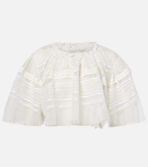 Gathered lace and tulle crop top