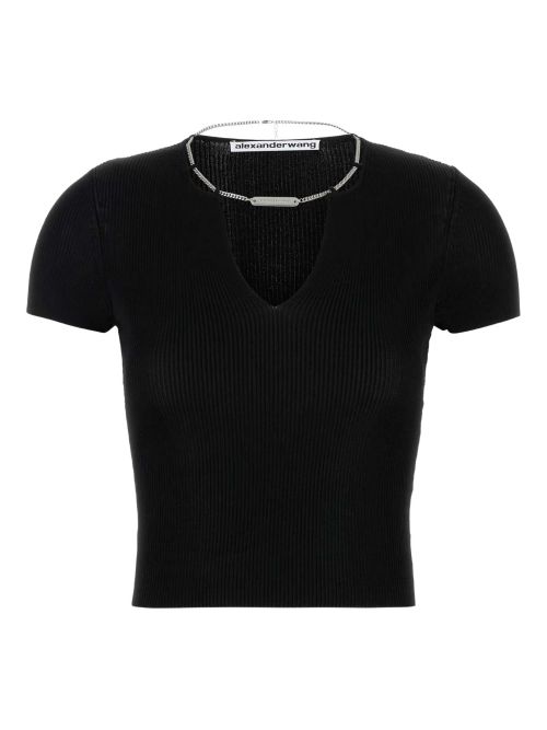 Chain-embellished ribbed top - Black