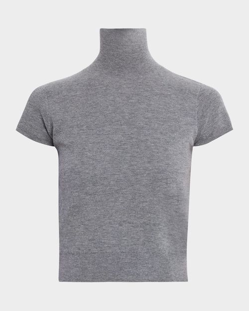 Cropped Cap-Sleeve Turtleneck Top