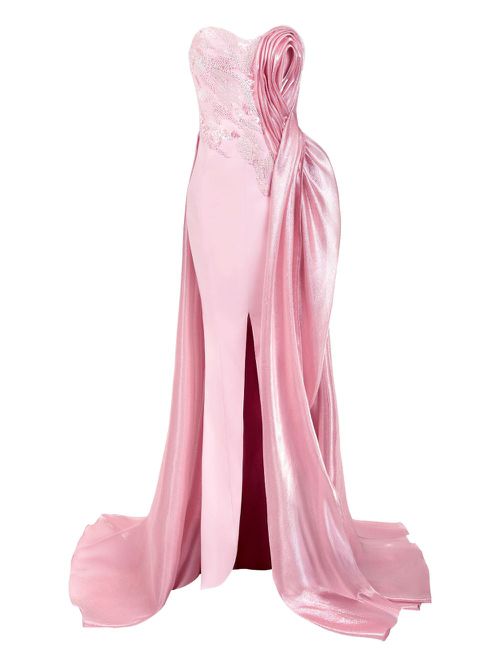 Embellished rose-detail evening gown - Pink
