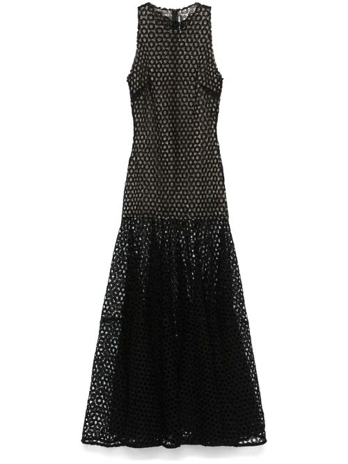 Flared-hem macramé maxi dress - Black
