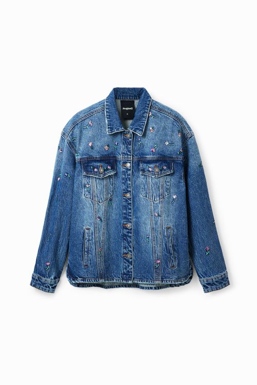 Floral denim trucker jacket