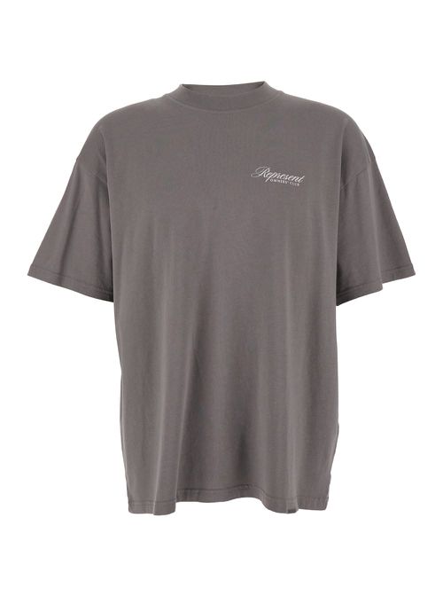 Grey Crewneck T-shirt With Logo Lettering On The Front And Maxi Logo Print On The Rear In Cotton Man