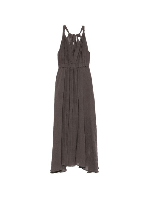 Linen Mini Dress with Adjustable Back Closure, V-Neck & Slit Skirt