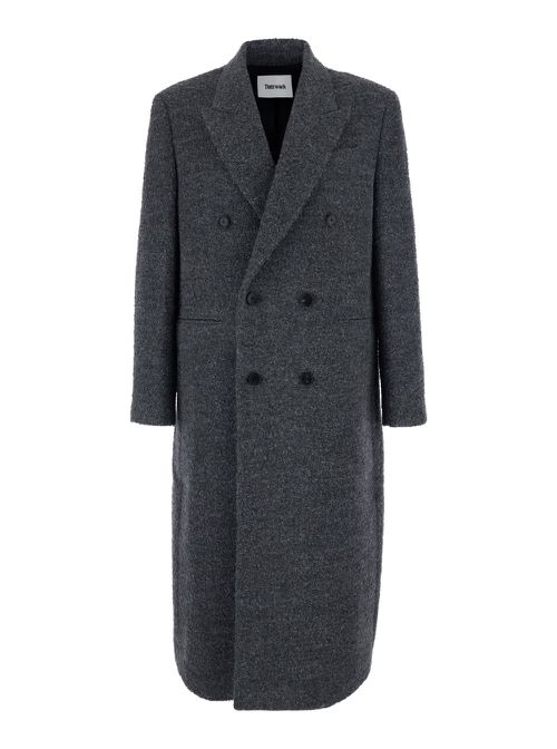 Grey Double-breasted Coat With Classic Lapels In Wool Blend Man