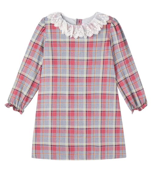 Checked lace-trimmed cotton dress